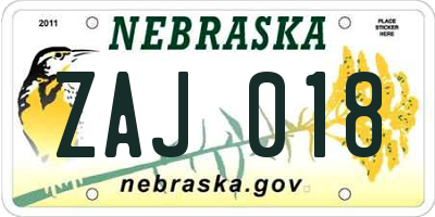 NE license plate ZAJ018