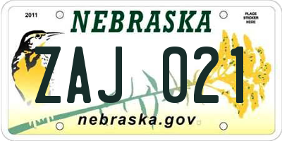 NE license plate ZAJ021
