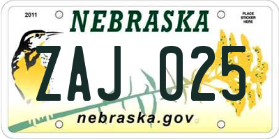 NE license plate ZAJ025