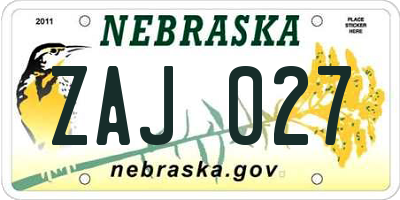 NE license plate ZAJ027