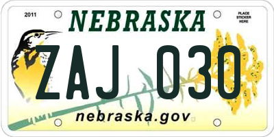 NE license plate ZAJ030