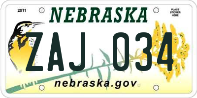 NE license plate ZAJ034