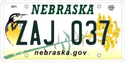 NE license plate ZAJ037