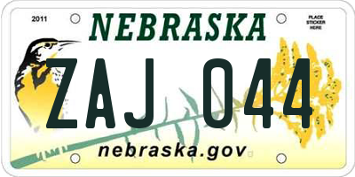 NE license plate ZAJ044