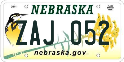 NE license plate ZAJ052