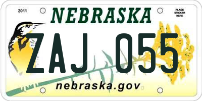 NE license plate ZAJ055