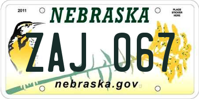 NE license plate ZAJ067