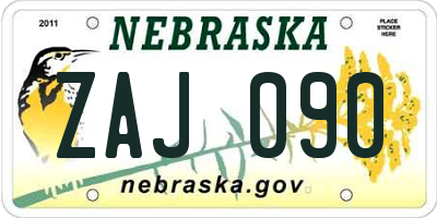 NE license plate ZAJ090