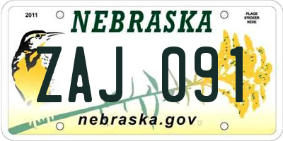 NE license plate ZAJ091