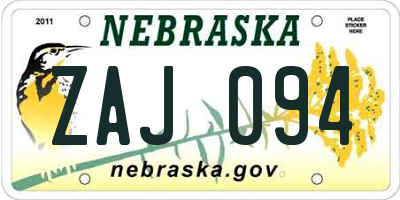 NE license plate ZAJ094