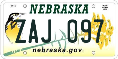 NE license plate ZAJ097