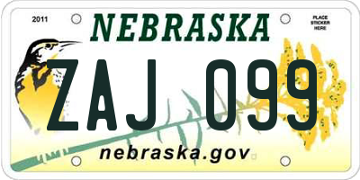 NE license plate ZAJ099