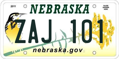 NE license plate ZAJ101