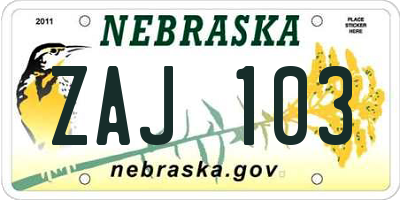 NE license plate ZAJ103