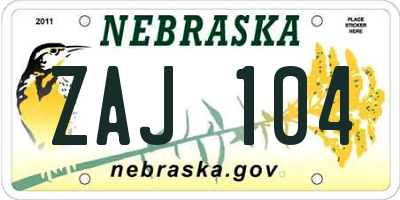 NE license plate ZAJ104