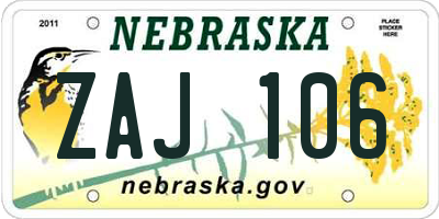 NE license plate ZAJ106