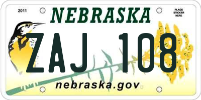 NE license plate ZAJ108