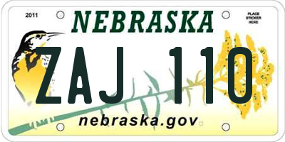 NE license plate ZAJ110