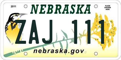 NE license plate ZAJ111
