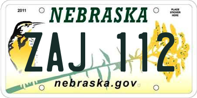 NE license plate ZAJ112