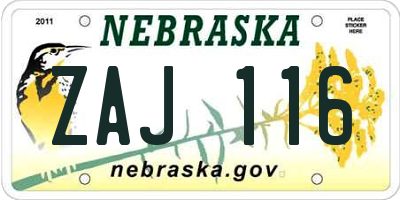 NE license plate ZAJ116