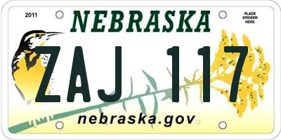 NE license plate ZAJ117