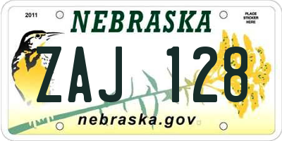 NE license plate ZAJ128