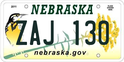 NE license plate ZAJ130