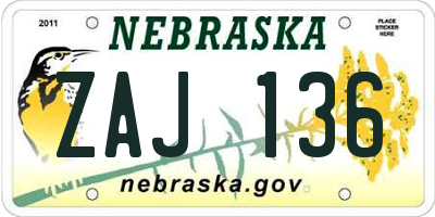 NE license plate ZAJ136