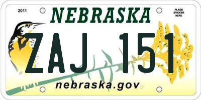 NE license plate ZAJ151
