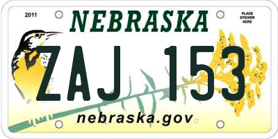 NE license plate ZAJ153