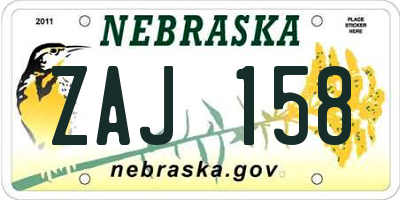 NE license plate ZAJ158