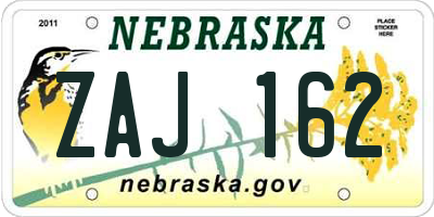 NE license plate ZAJ162