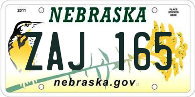 NE license plate ZAJ165