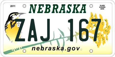 NE license plate ZAJ167