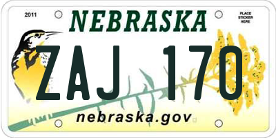NE license plate ZAJ170