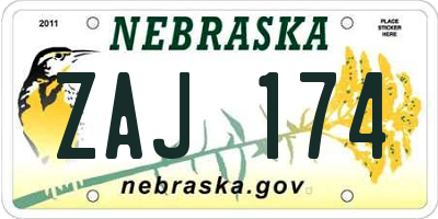 NE license plate ZAJ174