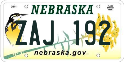 NE license plate ZAJ192