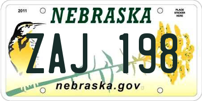 NE license plate ZAJ198