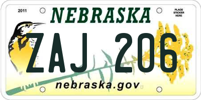 NE license plate ZAJ206
