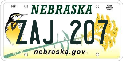 NE license plate ZAJ207