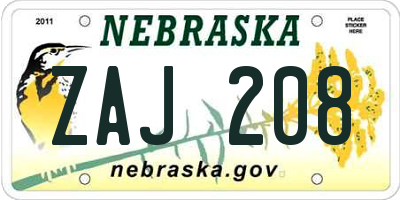 NE license plate ZAJ208