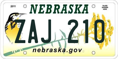 NE license plate ZAJ210