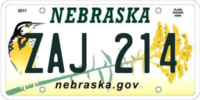 NE license plate ZAJ214