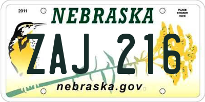 NE license plate ZAJ216