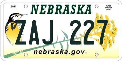 NE license plate ZAJ227