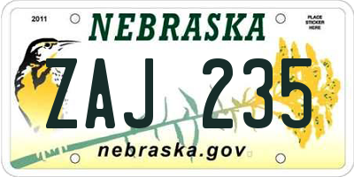 NE license plate ZAJ235