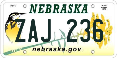 NE license plate ZAJ236