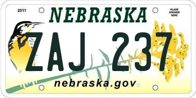 NE license plate ZAJ237