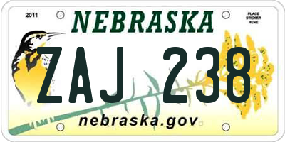 NE license plate ZAJ238